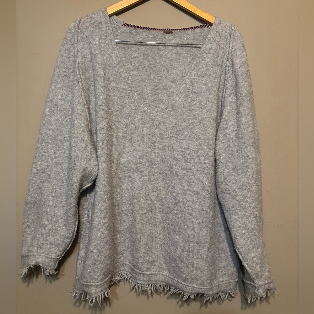 FREE PEOPLE "Irresistible" Oversized V-Neck Fringe Exposed Seams Sweater.